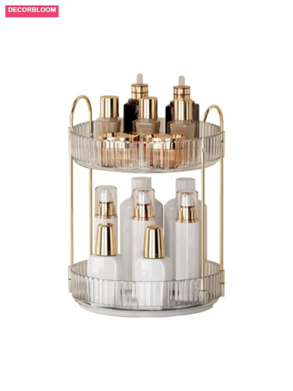 360° Rotating 2-Tier Makeup Organizer for Vanity, Large Capacity Cosmetic